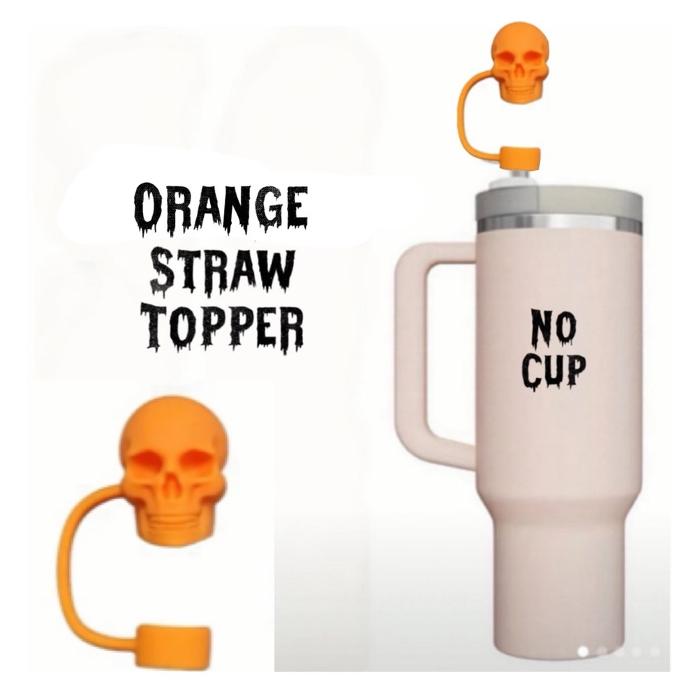 Straw Cover, 10 mm Straw, ORANGE Skull, Halloween, NEW, Dust/Bug/Germ Proof Cup